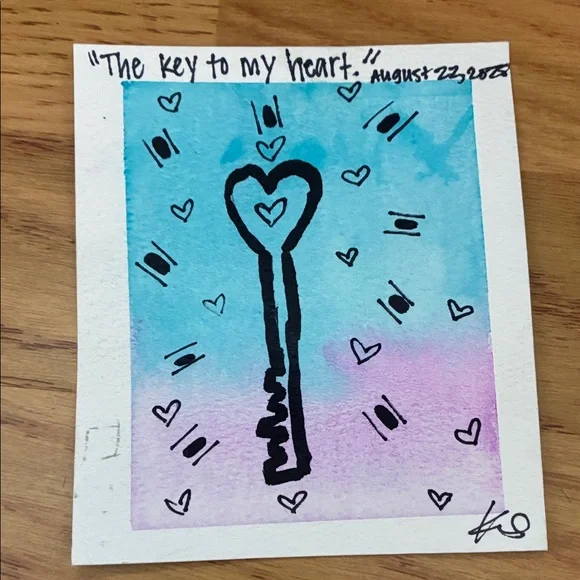 Heart Key watercolour - Picture 2 of 4